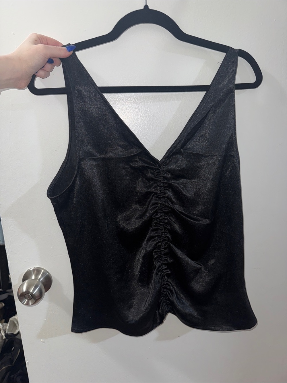 H&M Black Shimmery Ruched V-Neck Camisole